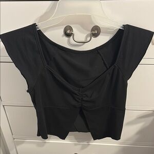 SHEIN Black Ruched Cap Sleeve Crop Tank